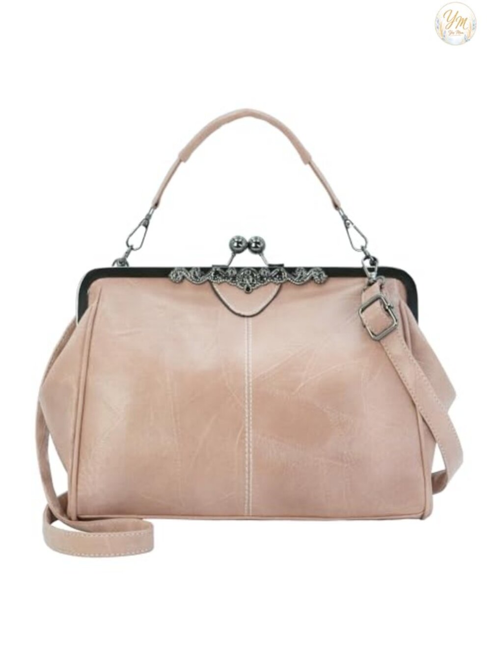 Vintage Kiss Lock Satchel Crossbody Purse Faux Leather Women's Handbag
